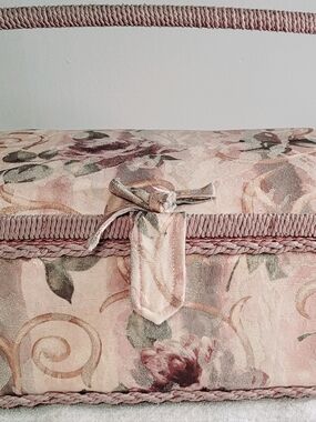 Vintage Floral Sewing Basket Pink Cottagecore Craft Storage Box Handle